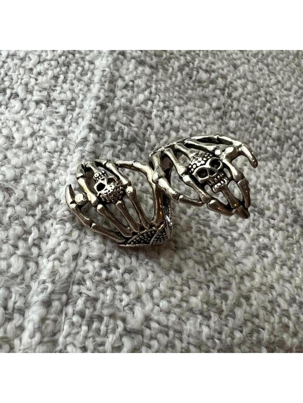 Vintage Silver-Tone Gothic Double Skeleton Hand Ring